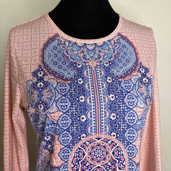 Cabana Life Long Sleeve Rash Guard Swim Top Pink Blue Geometric UPF 50+ Size M - Picture 4 of 8